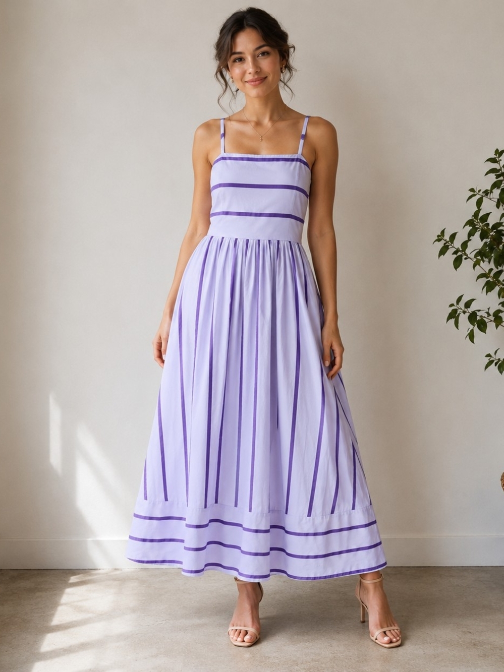 Lilac Striped Spaghetti Strap Maxi Dress